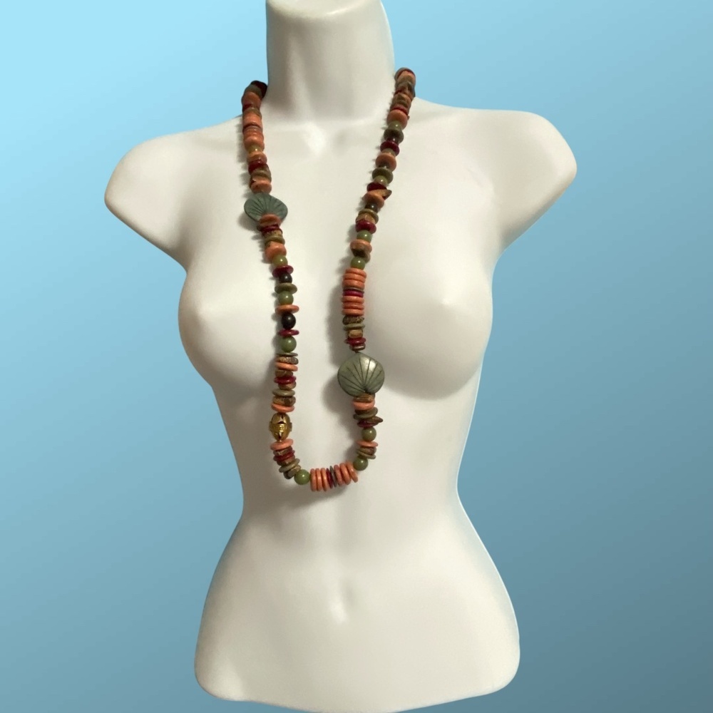 Boho Wood Natural Metal Natural Chunky Beads Necklace